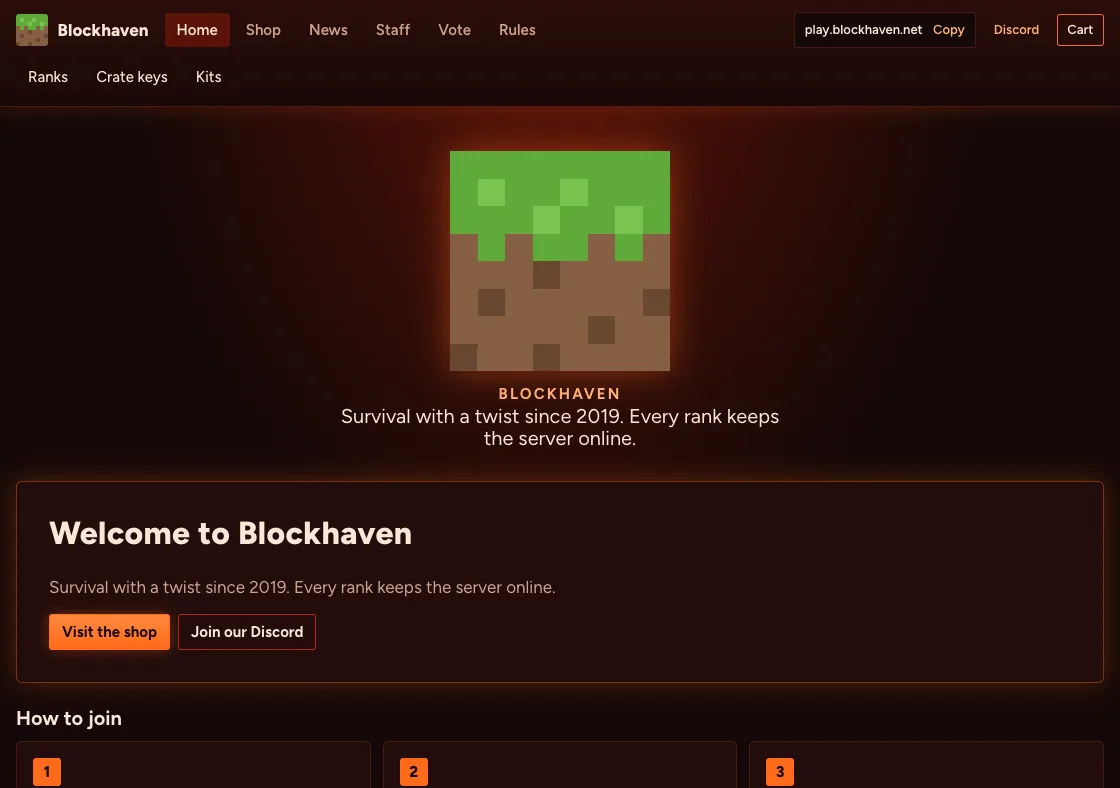 The demo store Blockhaven, designed by the AI as: Nether survival