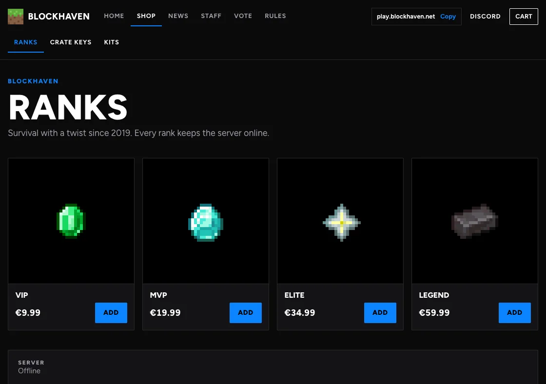 The demo store Blockhaven, designed by the AI as: PvP network