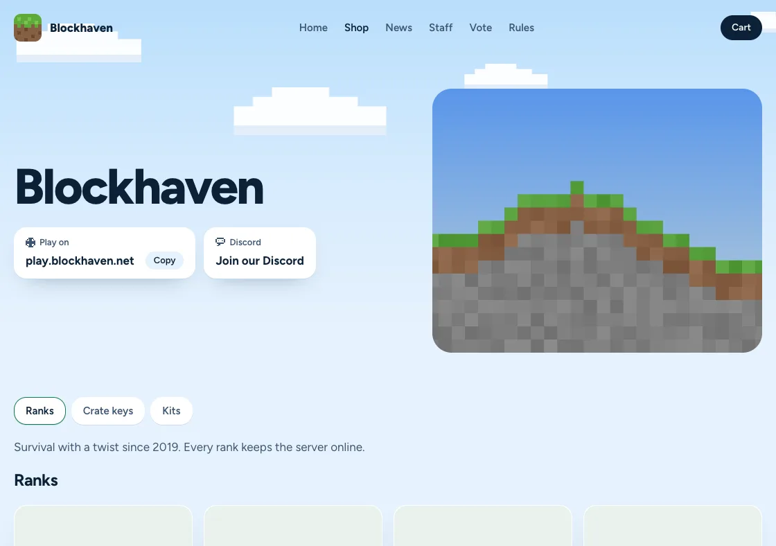 The demo store Blockhaven in the Daylight theme