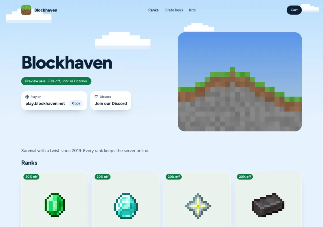 The demo store Blockhaven in the Daylight theme