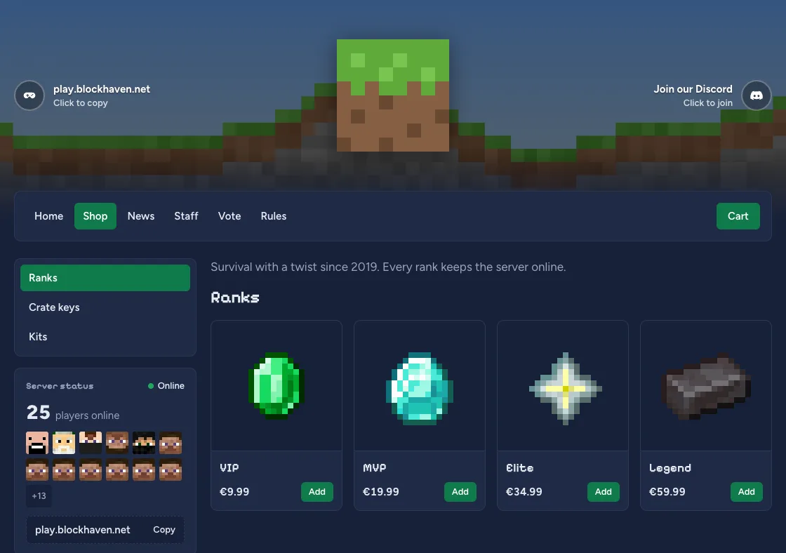 The demo store Blockhaven in the Realm theme