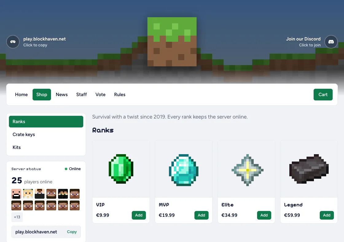 The demo store Blockhaven in the Realm theme